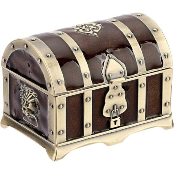 Vintage Metal Jewelry Box Treasure Trinket Chest Small Ring Earrings Gift Holder - Picture 1 of 8